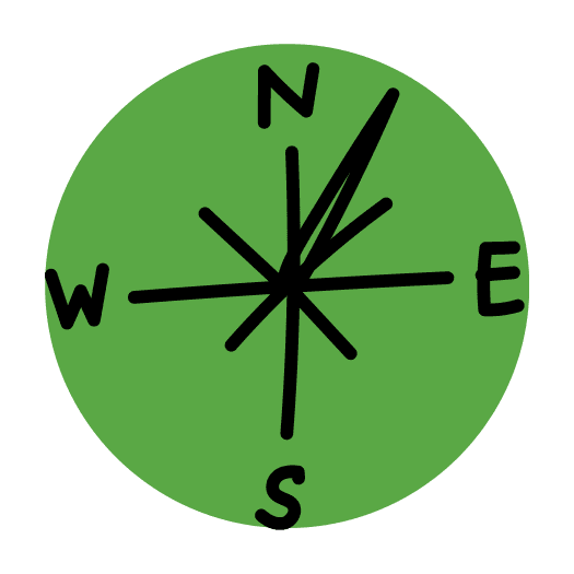 Illustrated icon of a green compass pointing northeast