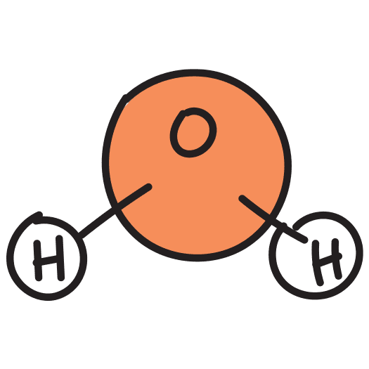 Illustrated icon of an orange hydrogen atom