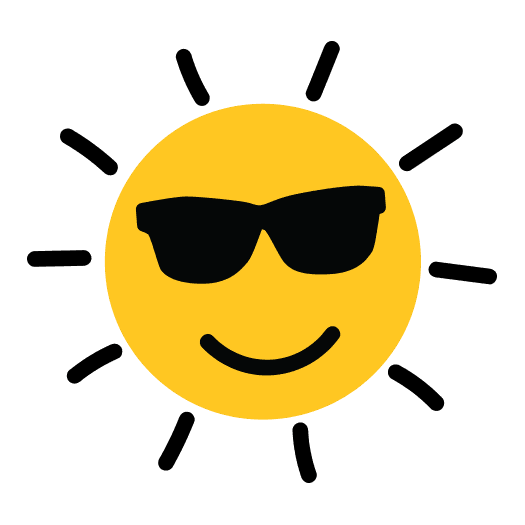 Illustrated icon of a yellow sun wearing sunglasses.