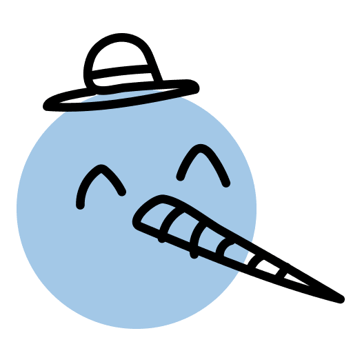 Illustrated icon of a blue snowman's head with carrot nose